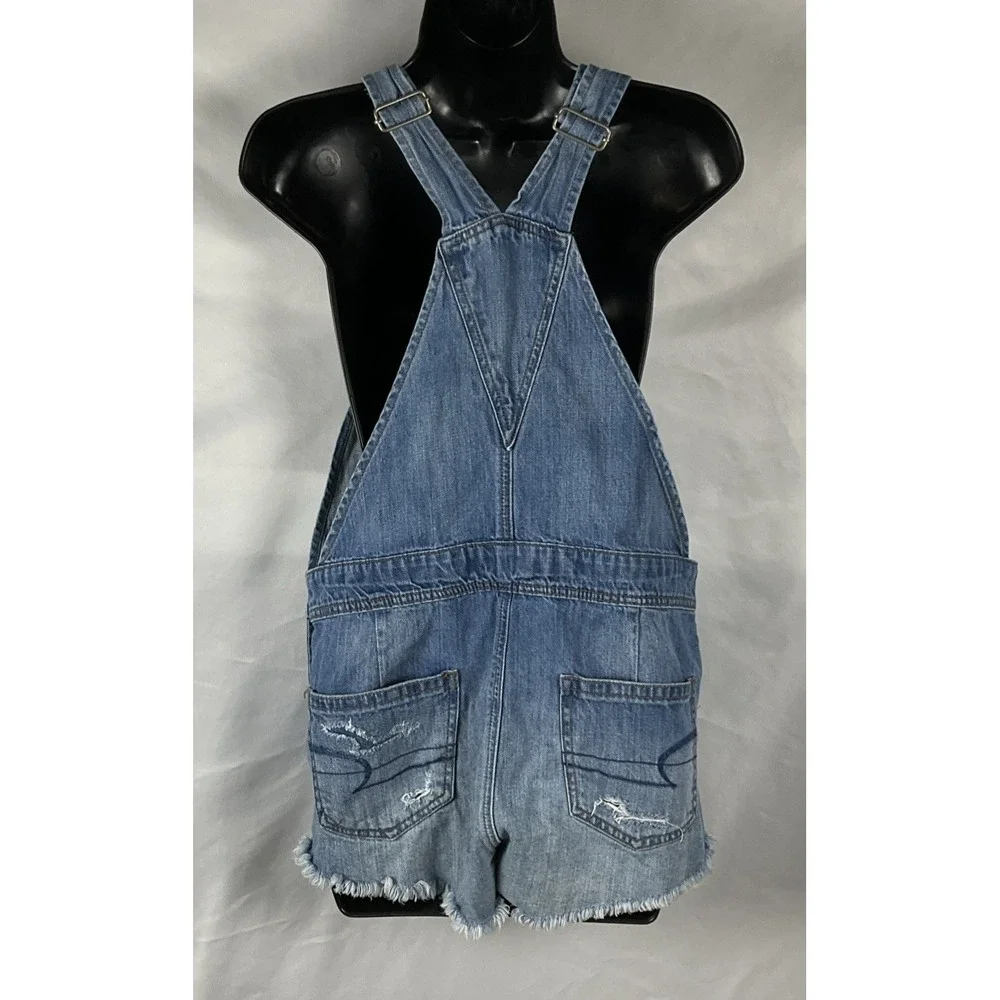 American‎ Eagle Women's Size XS Denim  Short Alls Overalls Distressed Raw Hem
